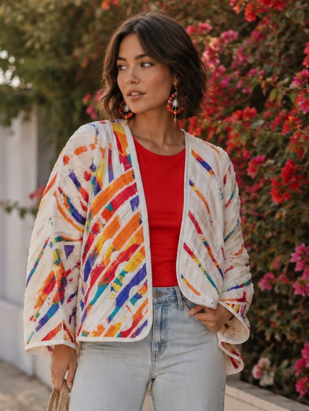 Vintage Handmade Quilted Colorful Jacket Size Small Medium